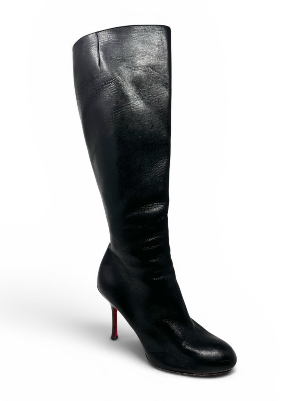 Christian Louboutin 100mm Black Leather Knee High Tall Boots High Heels 40.5